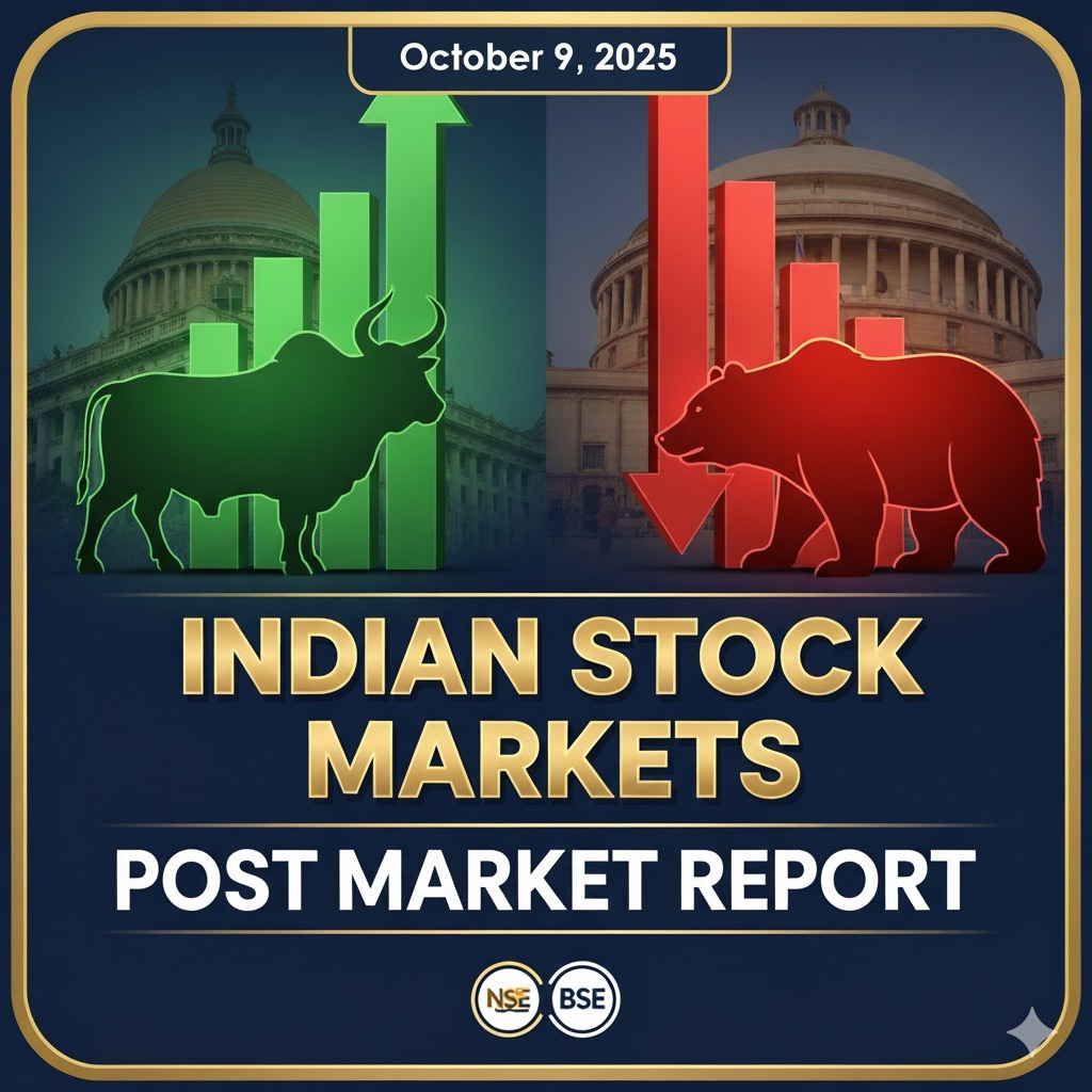 Indian Markets Post Market Report showing Nifty 50, Sensex and Bank Nifty closing lower on Today