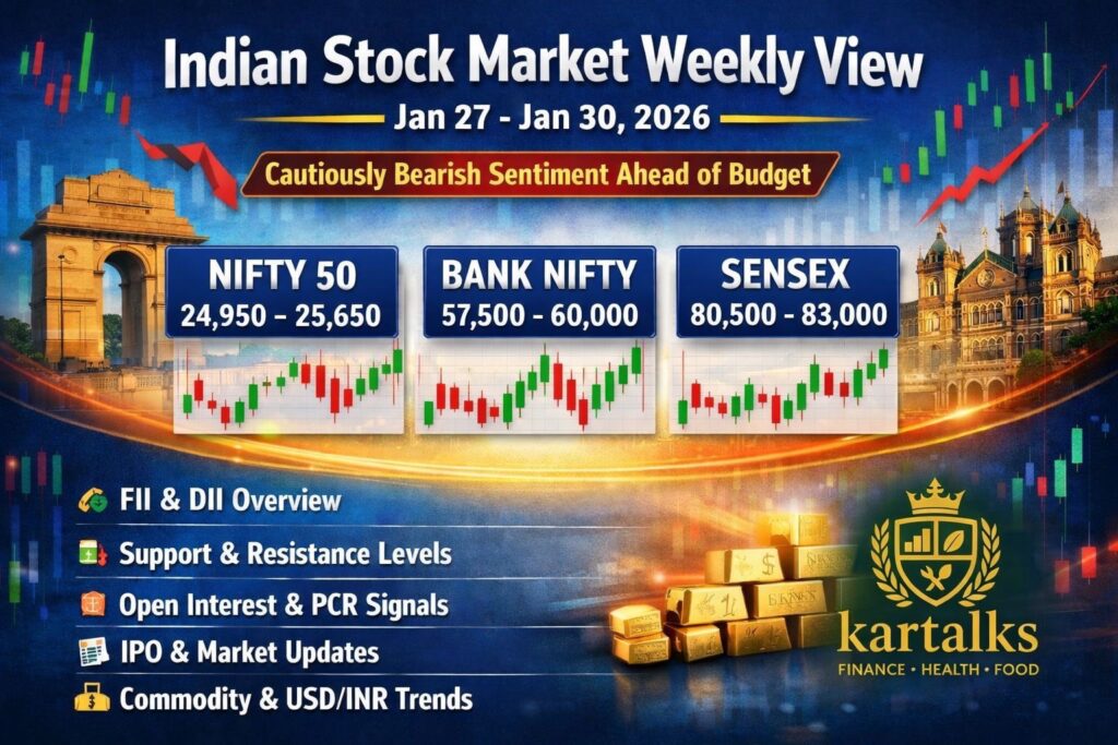 Indian stock market weekly view Jan 27–Jan 30 2026 with Nifty Bank Nifty Sensex levels and range forecast