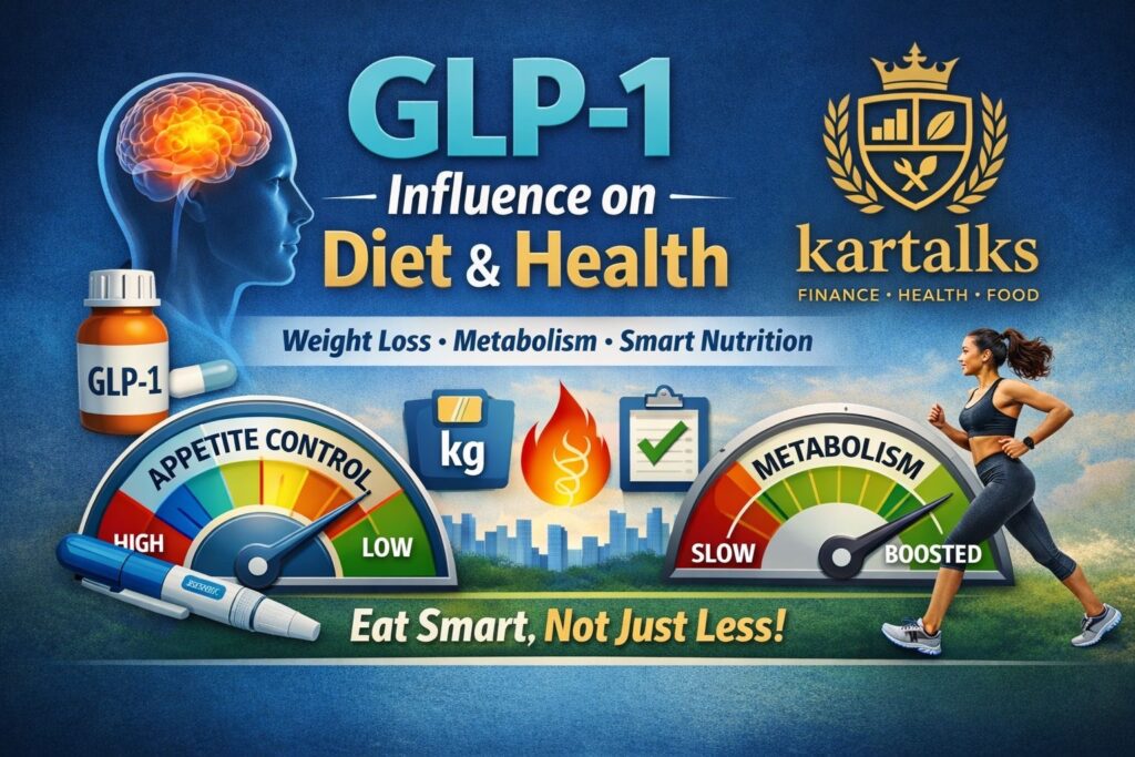 GLP-1 influence on diet and health showing appetite control and metabolism