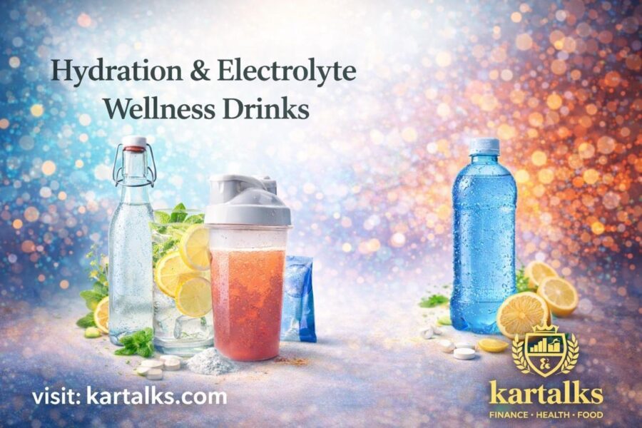 Hydration & electrolyte wellness drinks with lemon water, mineral water and fitness hydration concept