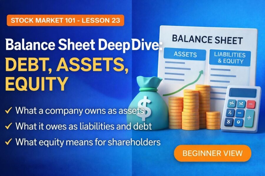 Balance Sheet Deep Dive lesson explaining debt assets and equity for beginners
