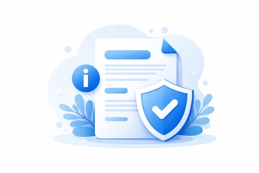 Kartalks disclaimer illustration with document and trust shield
