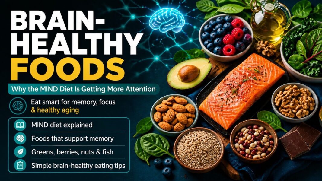 Brain-Healthy Foods website banner showing the MIND diet and foods that support memory and cognitive health