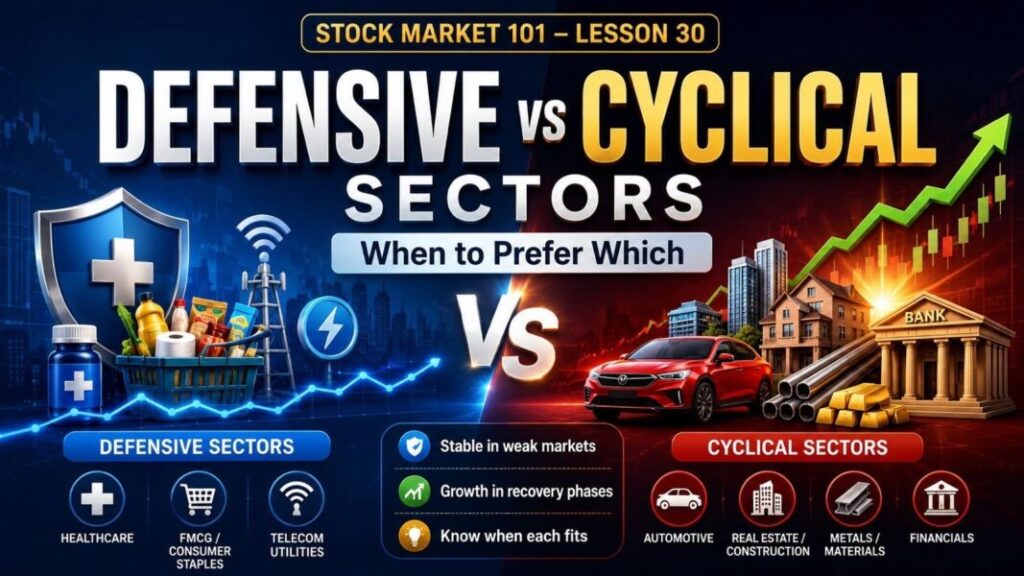 Stock Market 101 – Lesson 30: Defensive vs Cyclical Sectors Defensive vs Cyclical Sectors explained for beginner stock market readers