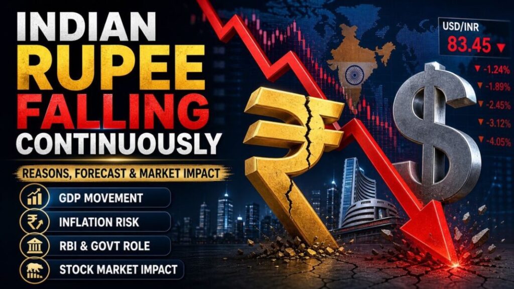 Indian rupee falling against US dollar with impact on economy, inflation and stock market