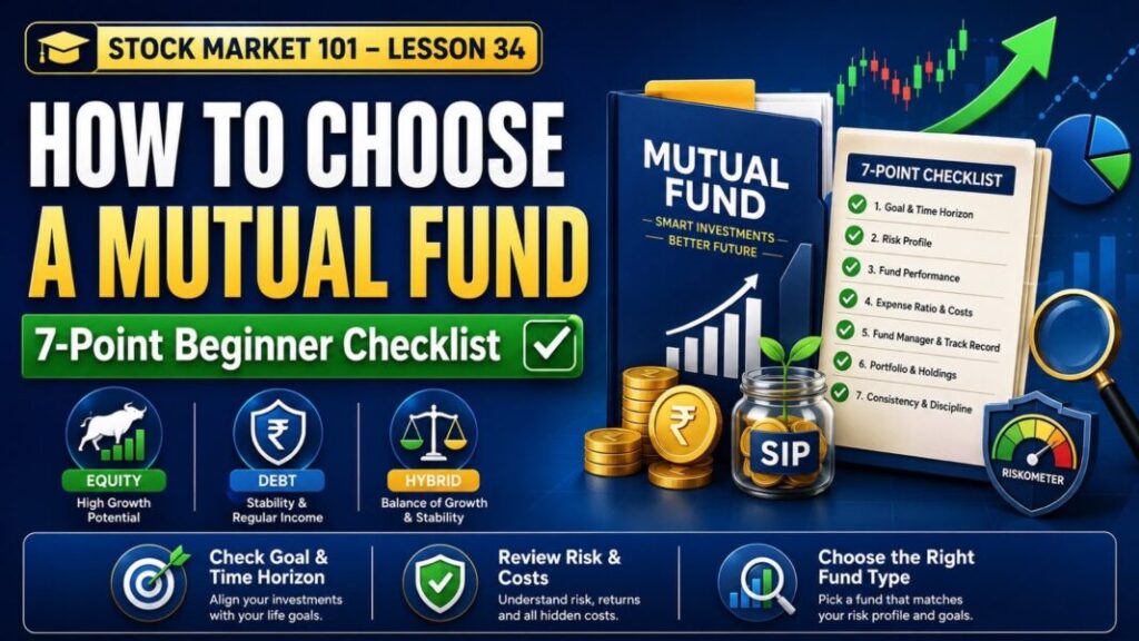 Stock Market 101 – Lesson 34: How to Choose a Mutual Fund How to Choose a Mutual Fund social media banner for beginners