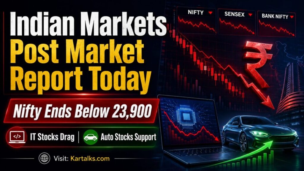 Indian Markets Post Market Report Today with Nifty below 23900 IT stocks drag and auto stocks support