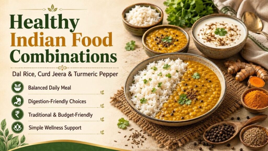 Healthy Indian Food Combinations Explained: Dal Rice, Curd Jeera and Turmeric Pepper Healthy Indian food combinations including dal rice, curd jeera and turmeric pepper for daily health