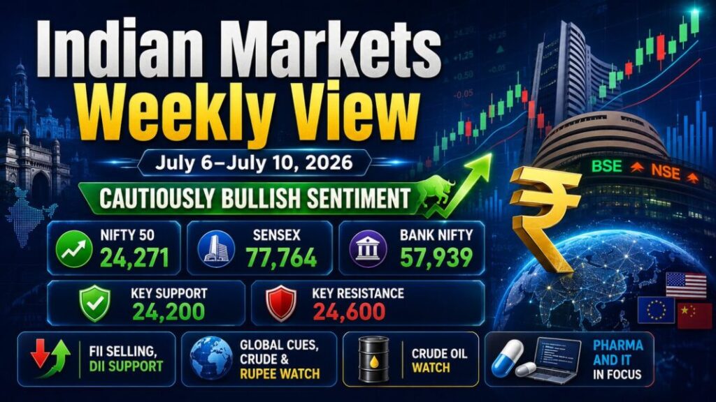 Indian Markets Weekly View for July 6 to July 10 2026 with key levels, cautiously bullish sentiment and weekly stock market outlook