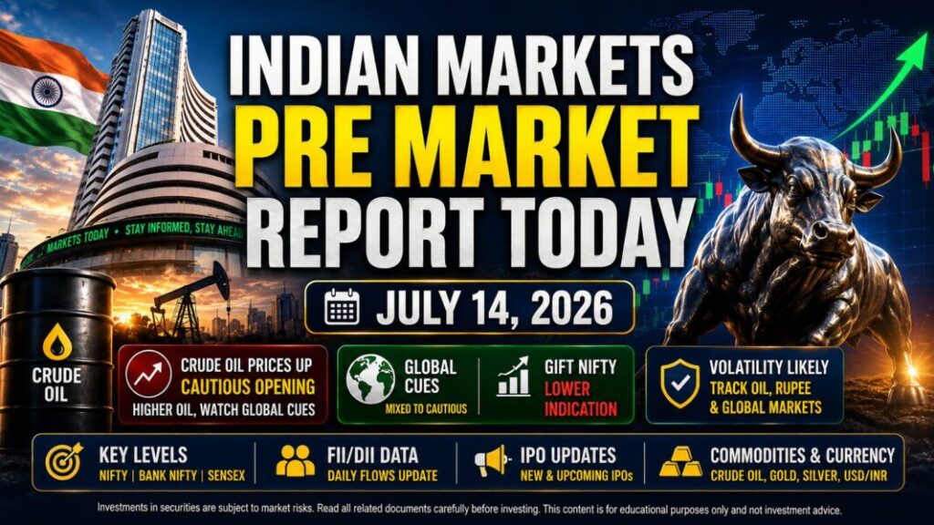 Indian Markets Pre Market Report Today July 14 2026 with GIFT Nifty, crude oil and Nifty outlook