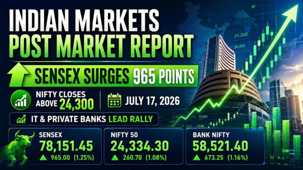 Indian Markets Post Market Report Today July 17 2026 with Sensex Nifty and Bank Nifty closing levels