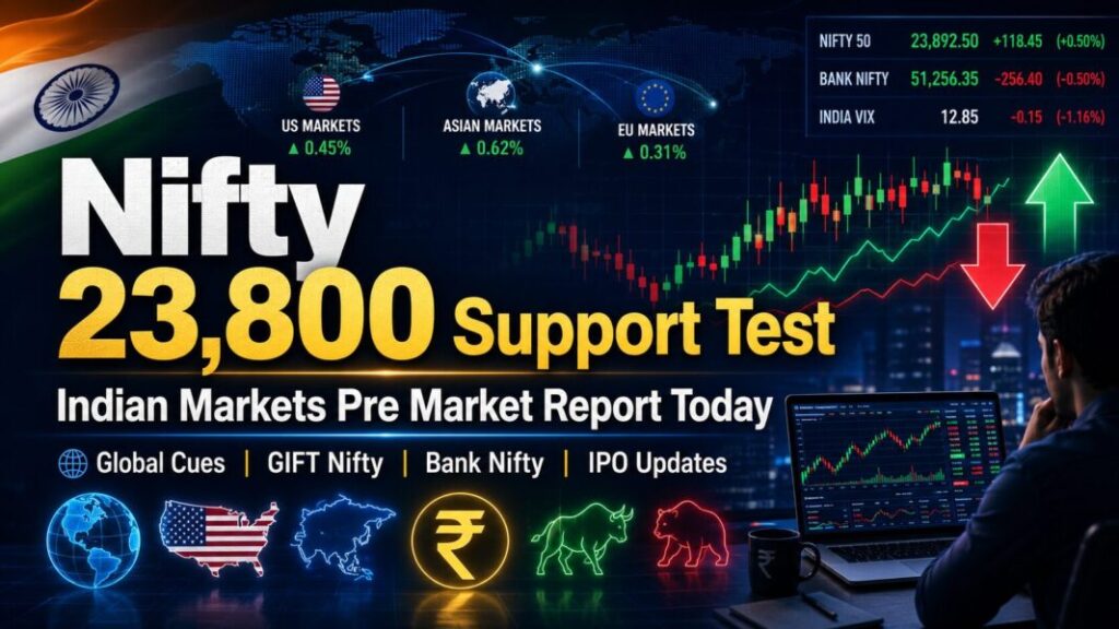 Indian Markets Pre Market Report Today July 1 2026 with Nifty 23800 support test GIFT Nifty Bank Nifty Sensex crude oil rupee IPO and SEBI updates