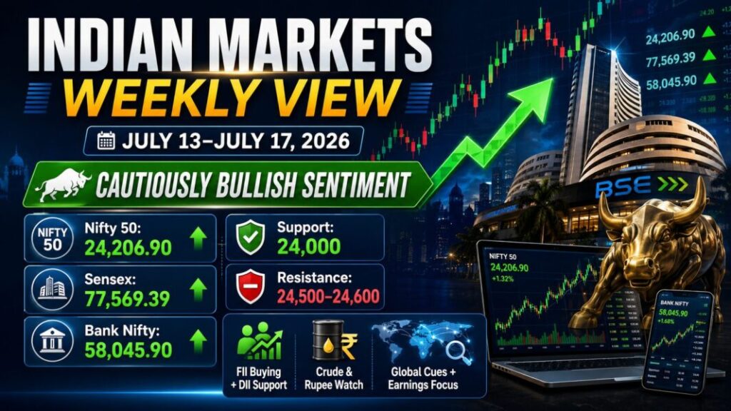 Indian Markets Weekly View for July 13 to July 17 2026 with Nifty, Sensex, Bank Nifty levels and cautiously bullish outlook