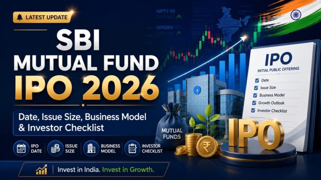 SBI Mutual Fund IPO 2026 banner showing IPO date, issue size, business model and investor checklist