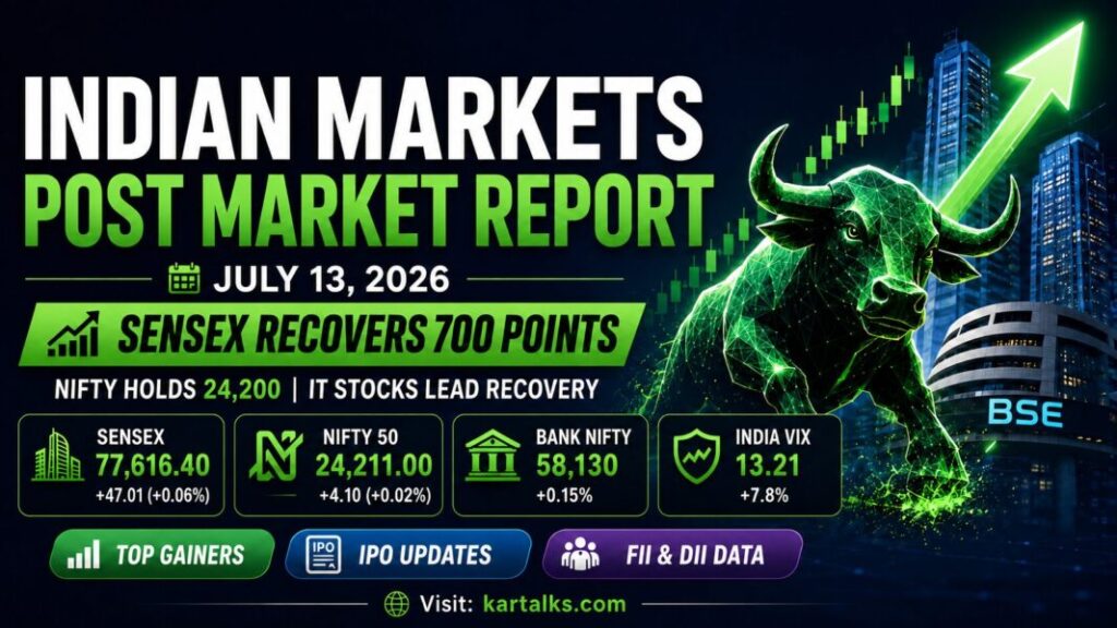 Indian Markets Post Market Report Today July 13 2026 with Nifty Sensex and Bank Nifty closing levels