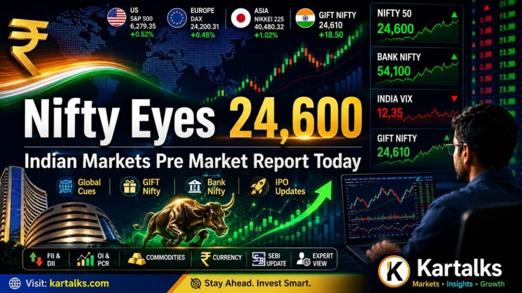 Indian Markets Pre Market Report Today July 7 2026 with Nifty 24600 target GIFT Nifty Bank Nifty Sensex IPO crude oil rupee and SEBI updates