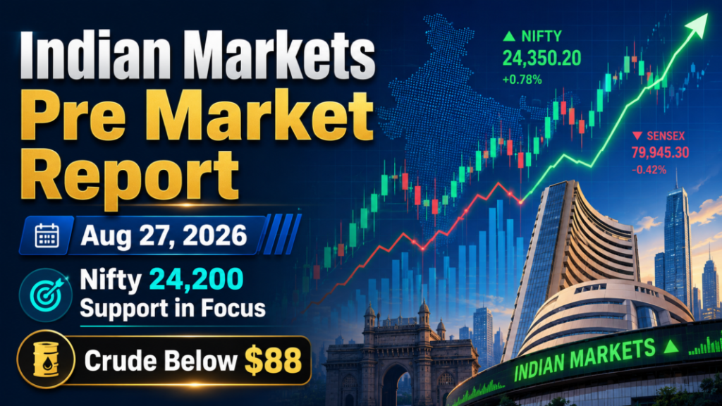 Indian Markets Pre Market Report Today with Nifty 24,200 support, GIFT Nifty, Bank Nifty, Sensex and crude oil outlook for August 27, 2026