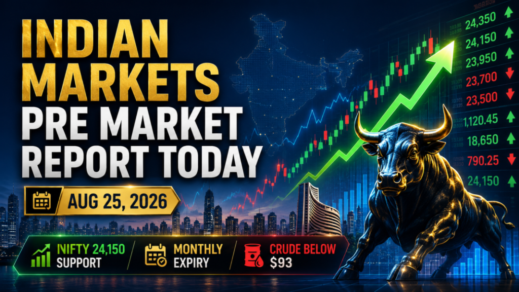 Indian Markets Pre Market Report Today with Nifty expiry levels, GIFT Nifty, Bank Nifty, Sensex and crude oil outlook for August 25, 2026