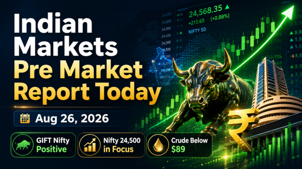 Indian Markets Pre Market Report Today with GIFT Nifty, Nifty 50, Bank Nifty, Sensex and crude oil outlook for August 26, 2026