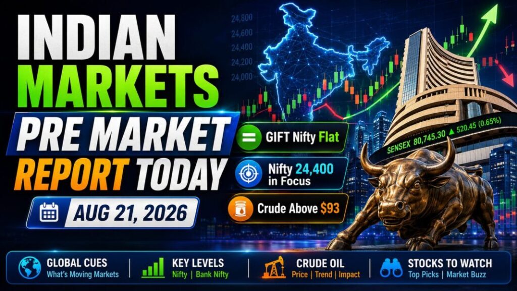 Indian Markets Pre Market Report Today with GIFT Nifty, Nifty 50, Bank Nifty, Sensex and crude oil outlook for August 21, 2026