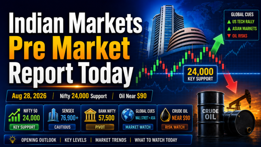 Indian Markets Pre Market Report Today with Nifty 24,000 support, GIFT Nifty, Bank Nifty, Sensex and crude oil outlook for August 28, 2026