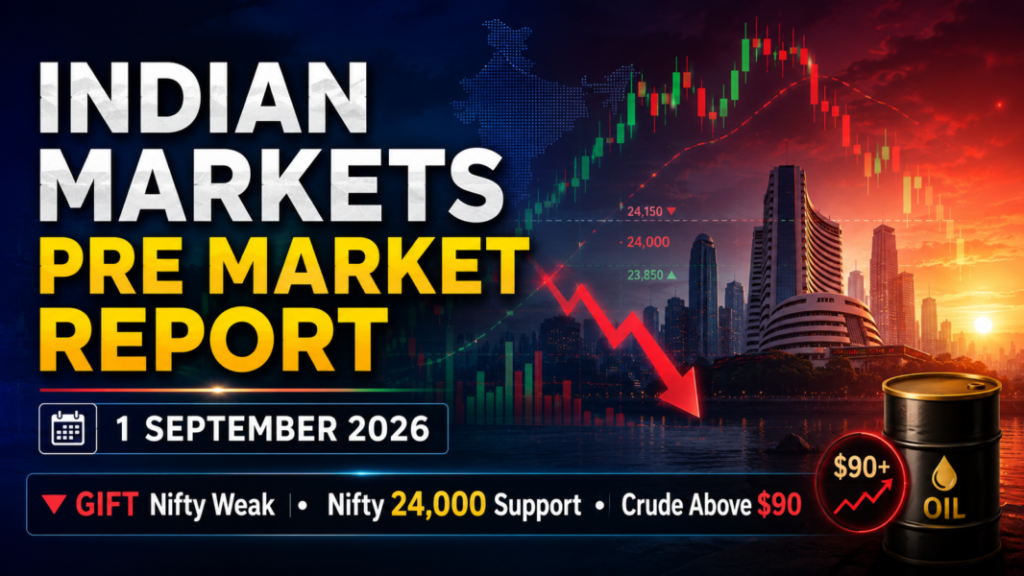Indian Markets Pre Market Report Today with Nifty 24,000 support, GIFT Nifty, Bank Nifty, Sensex and crude oil above $90 for September 1, 2026