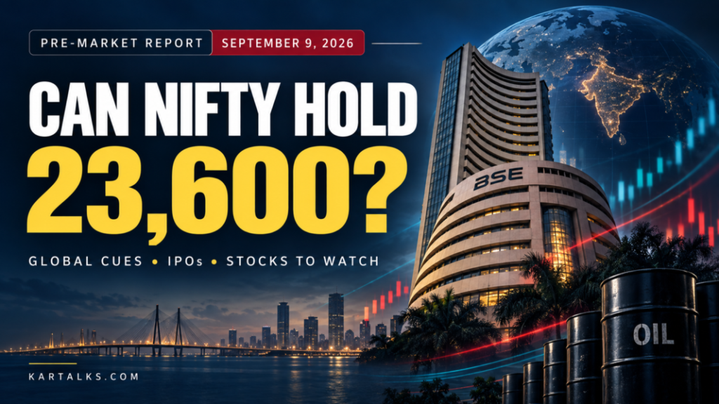 September 9 Indian markets pre market report banner highlighting Nifty 23,600 support and GIFT Nifty weakness.”