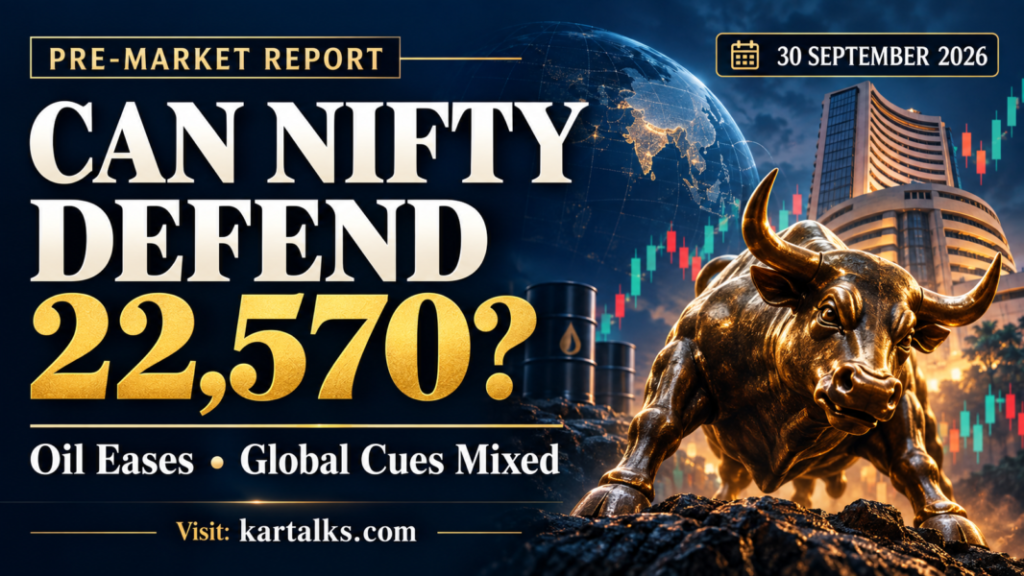 Indian Markets Pre Market Report Today banner asking whether Nifty can defend 22,570 on September 30, 2026.
