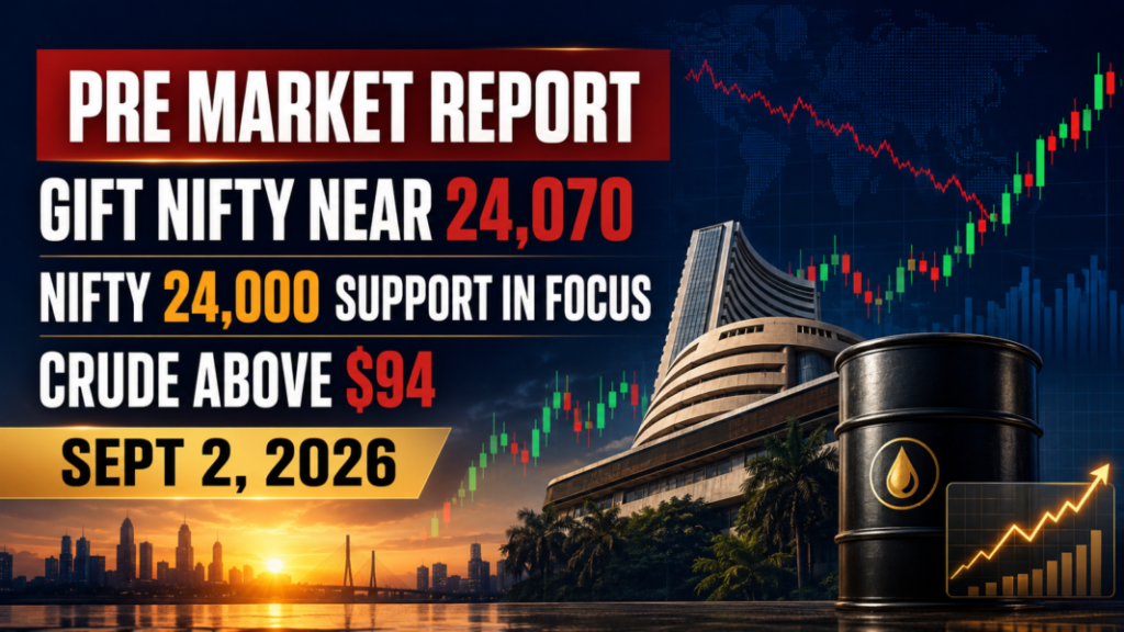 Indian Markets Pre Market Report Today with GIFT Nifty near 24,070, Nifty 24,000 support and crude oil above 94 dollars