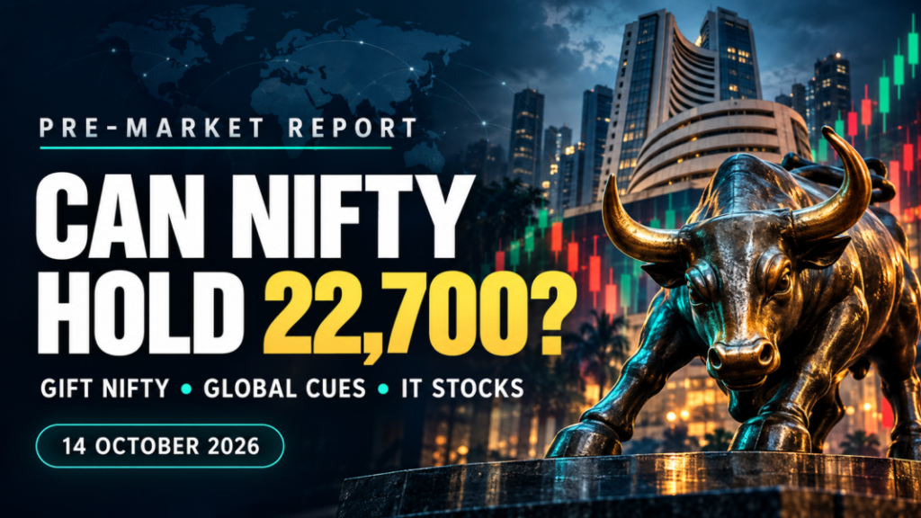 October 14, 2026 Indian markets pre market report today banner asking whether Nifty can hold 22,700.